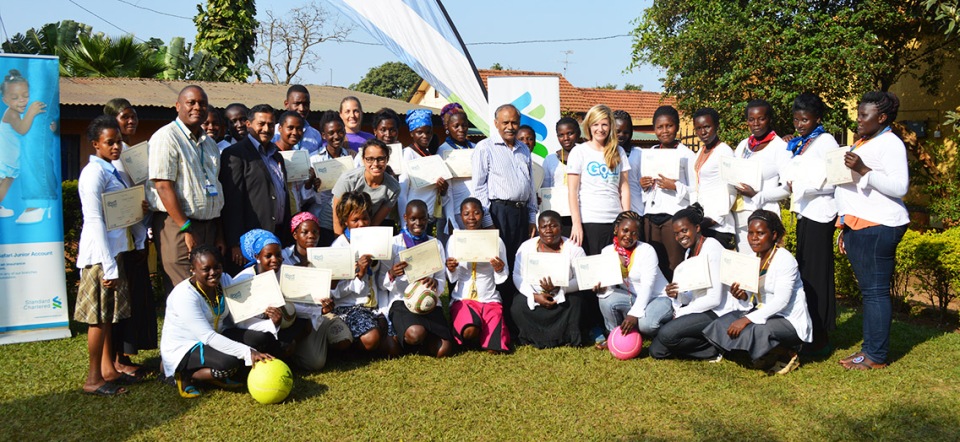 The new BRAC Goal Coaches, posing with their certificates at the closing ceremony at the BRAC Learning Center in Kampala.